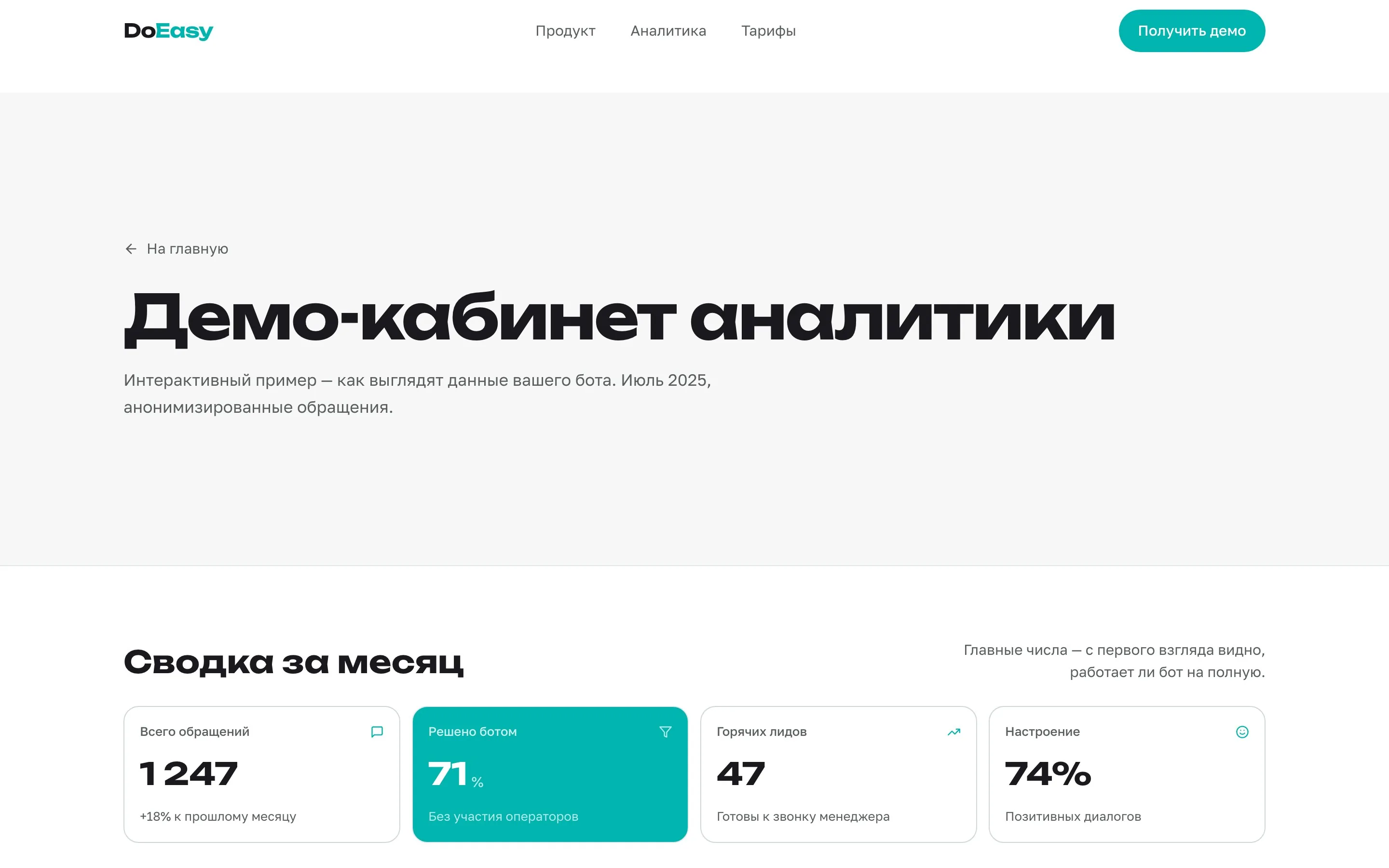 DoEasy — Демо-кабинет — Демо-кабинет аналитики